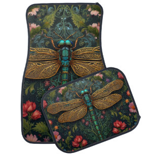Elegant Vintage dragonfly boho botanical Car Floor Mat