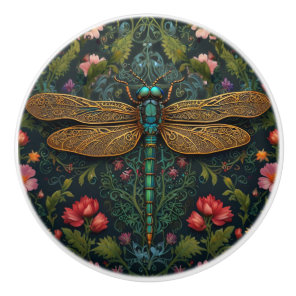 Elegant Vintage dragonfly boho botanical  Ceramic Knob