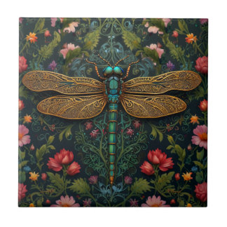 Elegant Vintage dragonfly boho botanical  Ceramic Tile