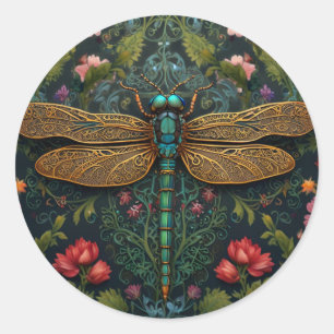 Elegant Vintage dragonfly boho botanical Classic Round Sticker