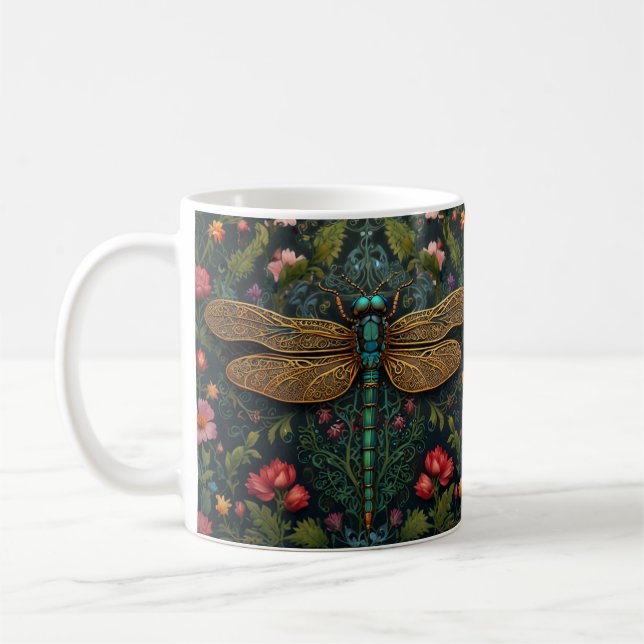 Elegant Vintage dragonfly boho botanical  Coffee Mug (Left)