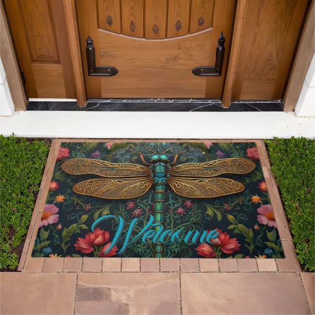 Elegant Vintage dragonfly boho botanical  Doormat (Outdoor)