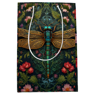 Elegant Vintage dragonfly boho botanical Medium Gift Bag