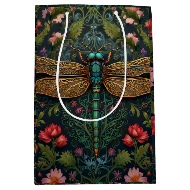 Elegant Vintage dragonfly boho botanical  Medium Gift Bag (Front)