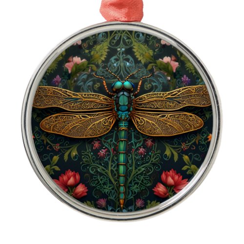 Elegant Vintage dragonfly boho botanical  Metal Ornament