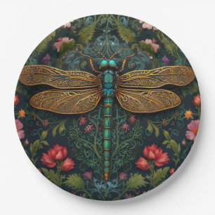 Elegant Vintage dragonfly boho botanical Paper Plates