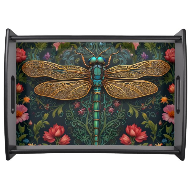 Elegant Vintage dragonfly boho botanical  Serving Tray (Front)