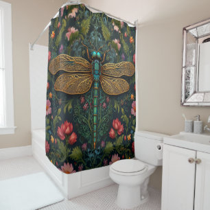 Elegant Vintage dragonfly boho botanical  Shower Curtain