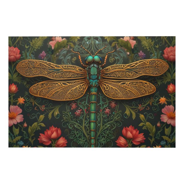 Elegant Vintage dragonfly boho botanical  Wood Wall Art (Front)