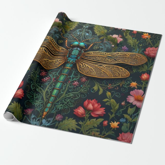 Elegant Vintage dragonfly boho botanical  Wrapping Paper (Unrolled)