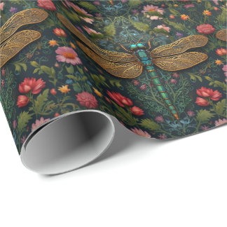 Elegant Vintage dragonfly boho botanical Wrapping Paper