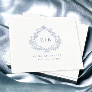 Elegant Vintage Dusty Blue Crest Wedding Logo Napkins