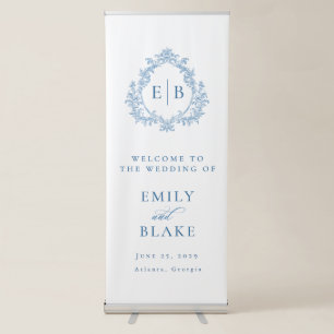 Elegant Vintage Dusty Blue Crest Wedding Welcome  Retractable Banner