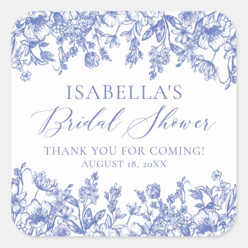 Elegant Vintage Dusty Blue Floral Bridal Shower Square Sticker