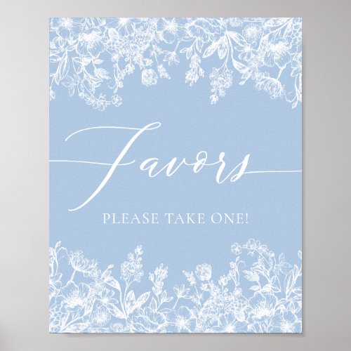 Elegant Vintage Dusty Blue Floral Favors Sign