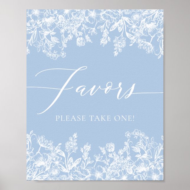 Elegant Vintage Dusty Blue Floral Favors Sign (Front)