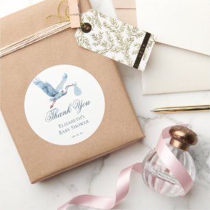 Elegant Vintage Dusty Blue Flying Stork Thank You Classic Round Sticker