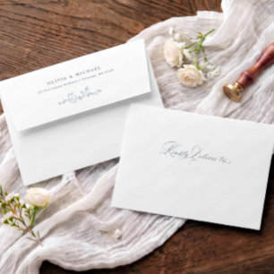 Elegant Vintage Dusty Blue French Floral Wedding Envelope