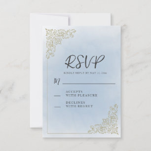 Elegant Vintage Dusty Blue Gold RSVP Card