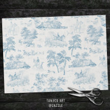 Elegant Vintage Dusty Blue Horse Hunting Toile