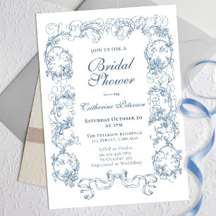 Elegant Vintage Dusty Blue Ornate Bridal Shower Invitation
