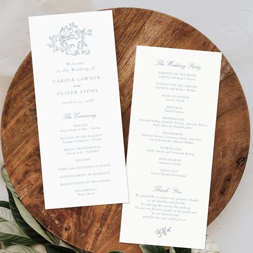 Elegant Vintage Dusty Blue Script Wedding Program