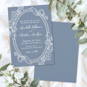 Elegant Vintage Dusty Blue Wedding Invitation