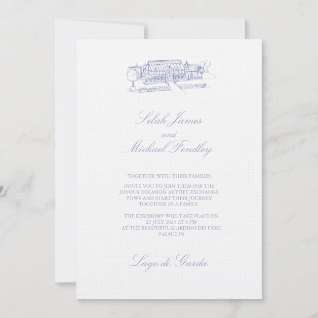 Elegant Vintage Dusty Blue Wedding Invitation (Front)