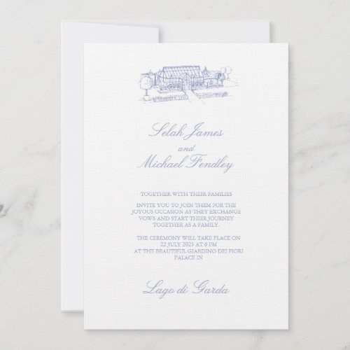 Elegant Vintage Dusty Blue Wedding Invitation