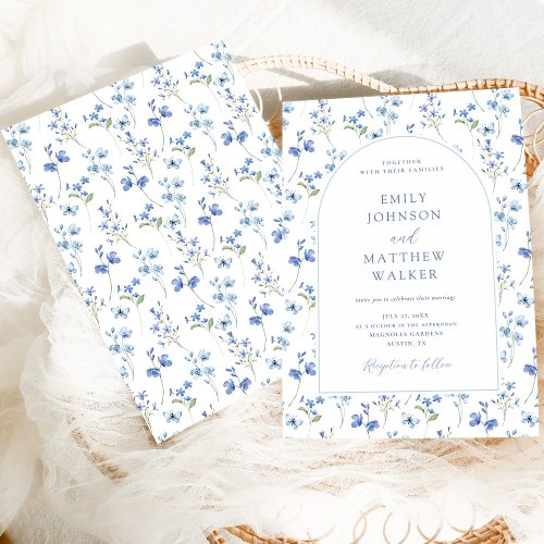 Elegant Vintage Dusty Blue Wildflower Wedding Invitation
