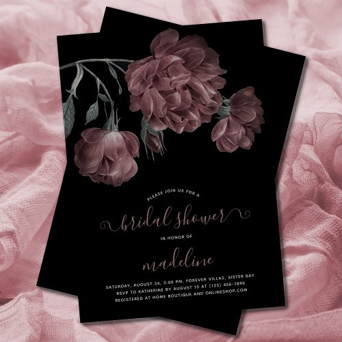 Elegant Vintage Dusty Rose Black Bridal Shower  Invitation