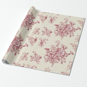 Elegant Vintage Dusty Rose Floral on Beige Wrapping Paper