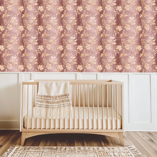 Elegant Vintage Dusty Rose Gold Floral  Wallpaper (Elegant Vintage Dusty Rose Gold Floral Wallpaper)