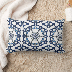 Elegant Vintage Dutch Delft Blue Floral Pattern Lumbar Pillow