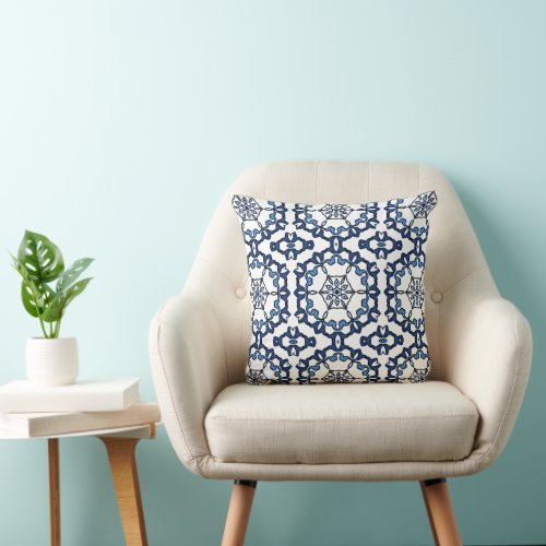 Elegant Vintage Dutch Delft Blue Floral Pattern Throw Pillow