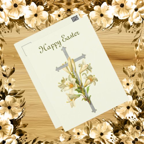 Elegant vintage Easter cross flowers  Holiday Postcard