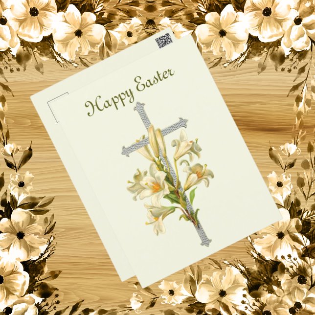 Elegant vintage Easter cross flowers  Holiday Postcard (Creator Uploaded)