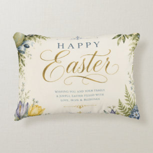 Elegant Vintage Easter Egg Greeting and Pastel Accent Pillow
