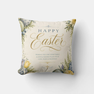 Elegant Vintage Easter Egg Greeting and Pastel Throw Pillow
