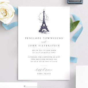 Elegant Vintage Eiffel Tower Illustration Wedding Invitation