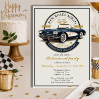 Elegant Vintage Emblem Blue Car Retirement Party