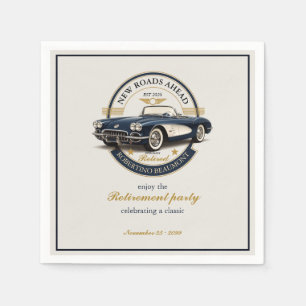 Elegant Vintage Emblem Blue Car Retirement Party Napkins