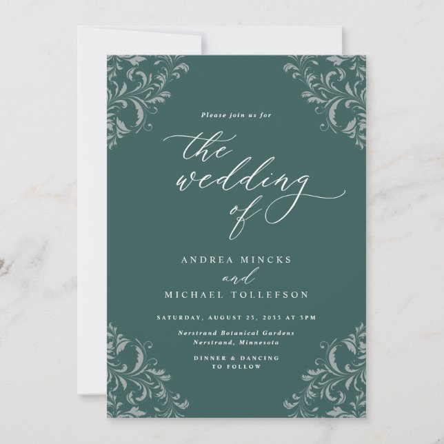 Elegant Vintage Emerald Green Wedding Invitation (Front)