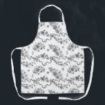 Elegant Vintage Engraved Black Roses and Ribbons Apron<br><div class="desc">Elegant and romantic black engraved vintage roses,  flowers,  vines,  leaves and butterflies with ribbons and bows intertwined on a white background. Strap color is customizable.</div>