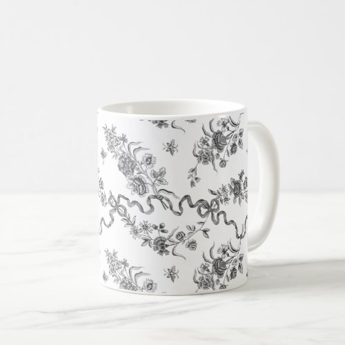 Elegant Vintage Engraved Black Roses and Ribbons Coffee Mug