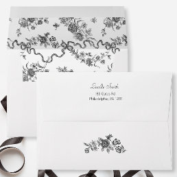 Elegant Vintage Engraved Black Roses and Ribbons  Envelope