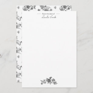 Elegant Vintage Engraved Black Roses and Ribbons Note Card