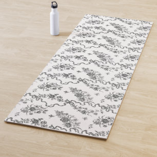 Elegant Vintage Engraved Black Roses and Ribbons Yoga Mat
