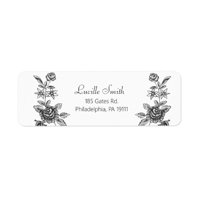 Elegant Vintage Engraved Black Roses Label (Front)