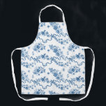 Elegant Vintage Engraved Blue Roses and Ribbons Apron<br><div class="desc">Elegant and romantic blue engraved vintage roses,  flowers,  vines,  leaves and butterflies with ribbons and bows intertwined on a white background. Strap color is customizable.</div>